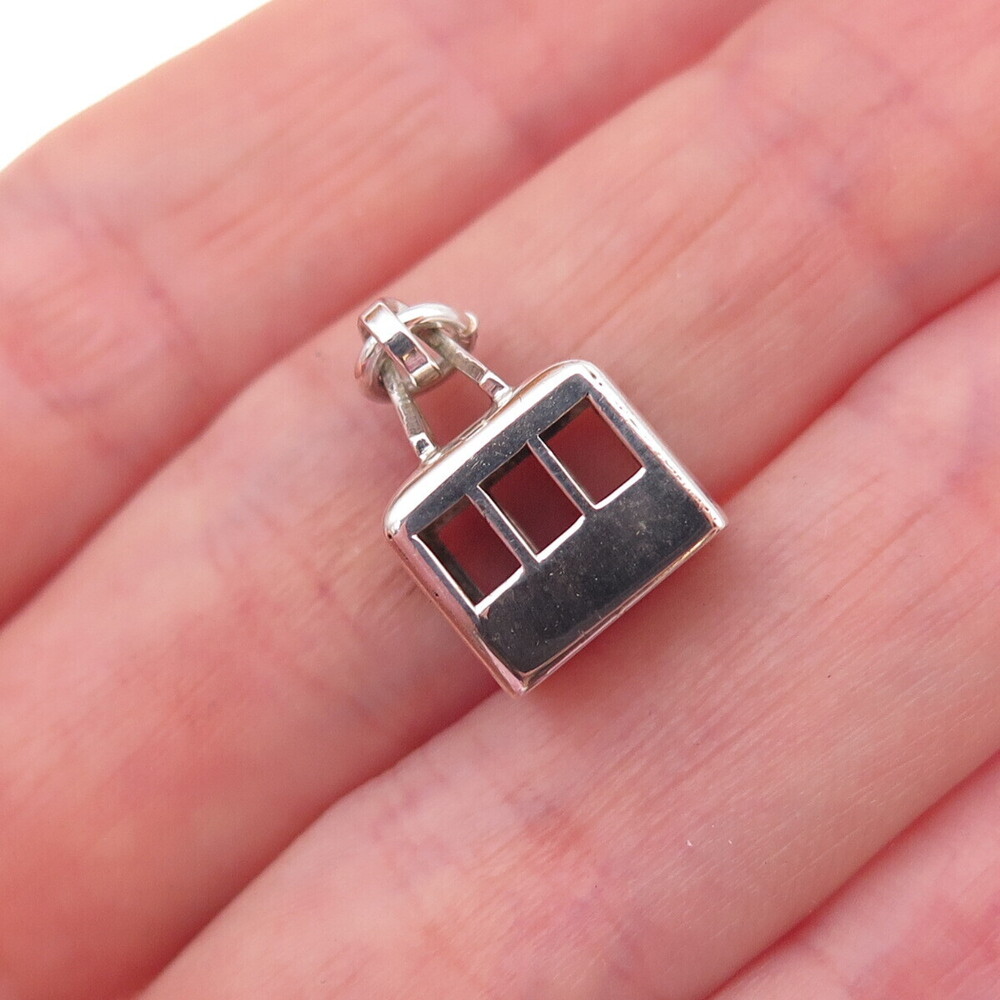 800 Silver Antique Art Deco Ski Gondola Oxidized 3D Charm Pendant